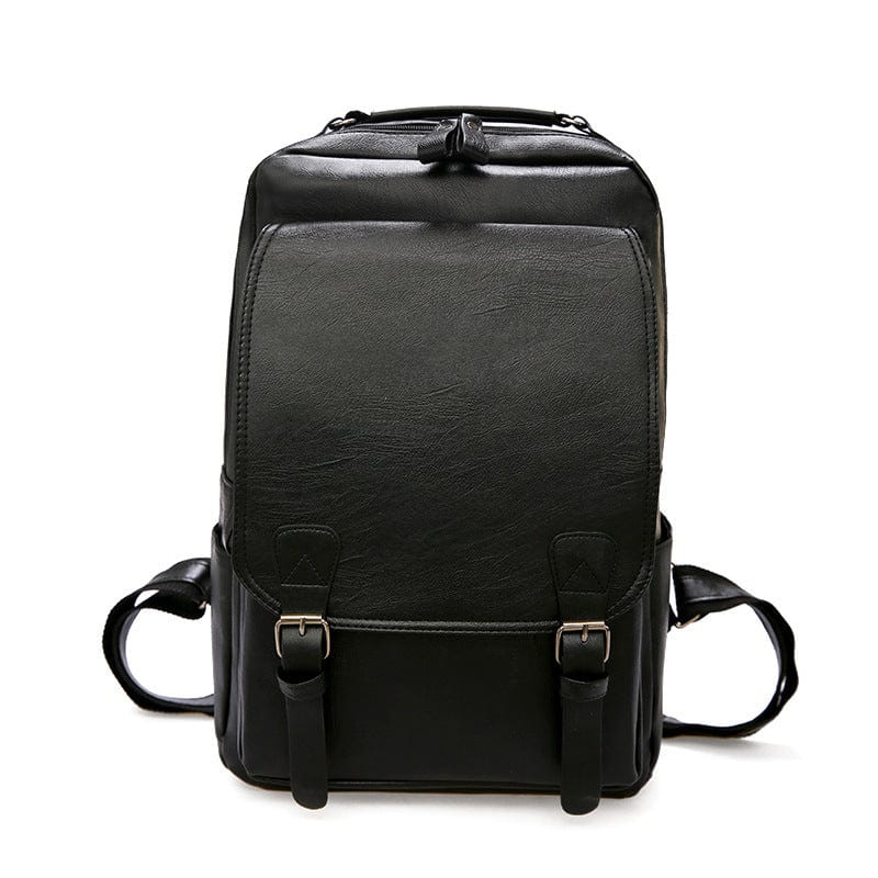 black leather backpack simple Classic Vintage Leather Backpack Unisex Black