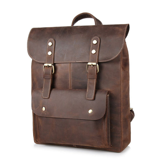 Men's and women's patina leather backpack with a vintage touch