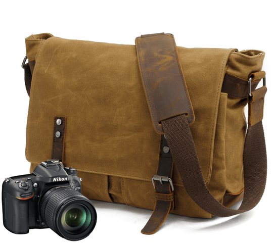Crossbody canvas and leather camera bag