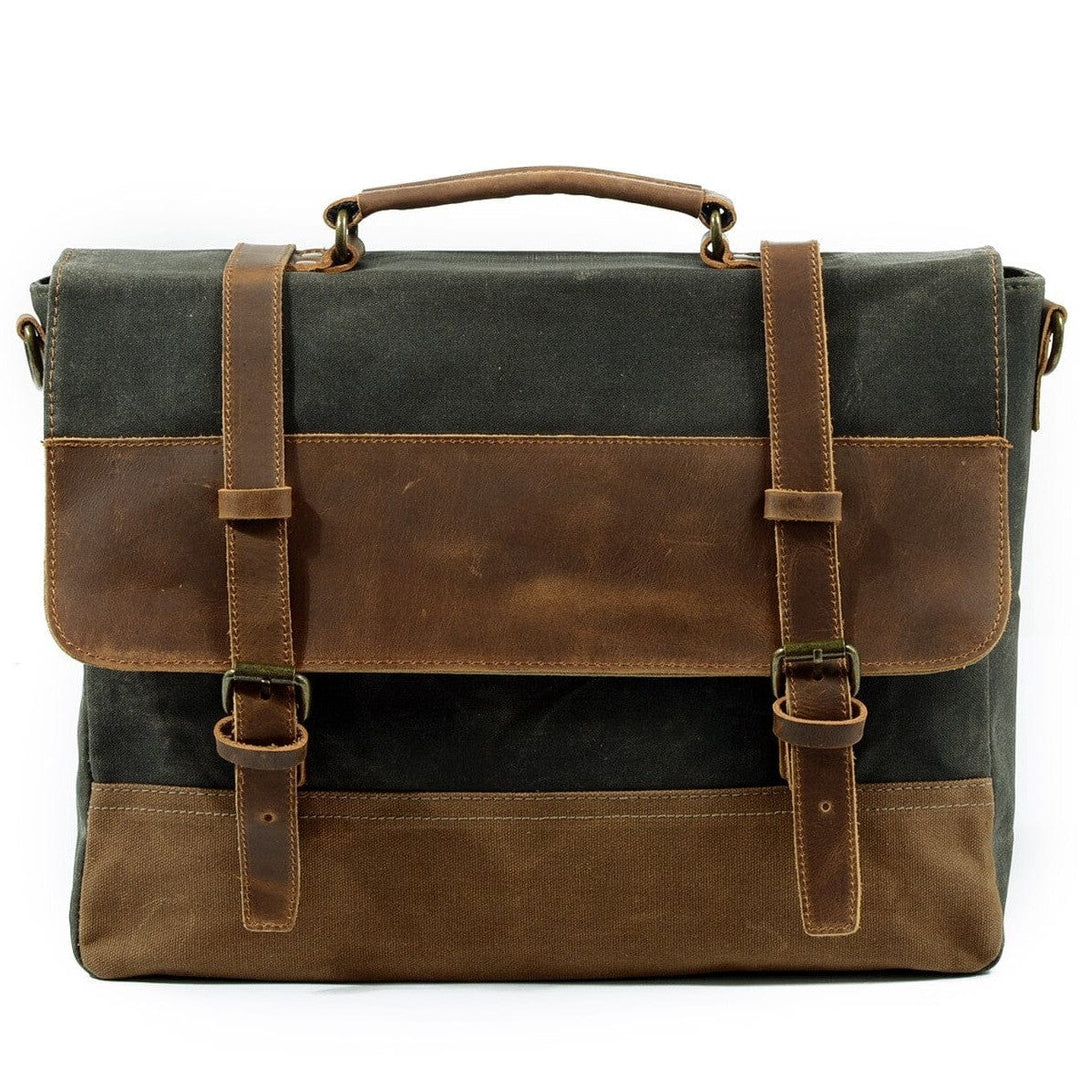 Contemporary waxed canvas laptop messenger with a retro vibe