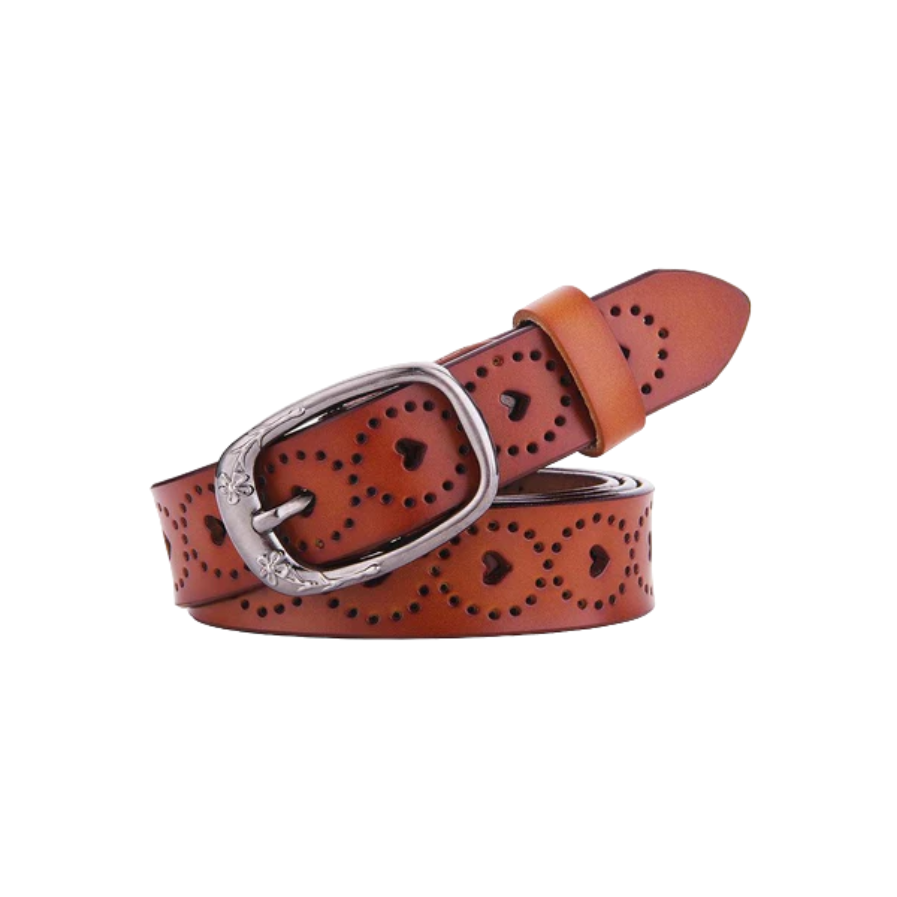 Openwork Leather Belt For Women With Heart Patterns, Talma Model - Leather Purse Backpack