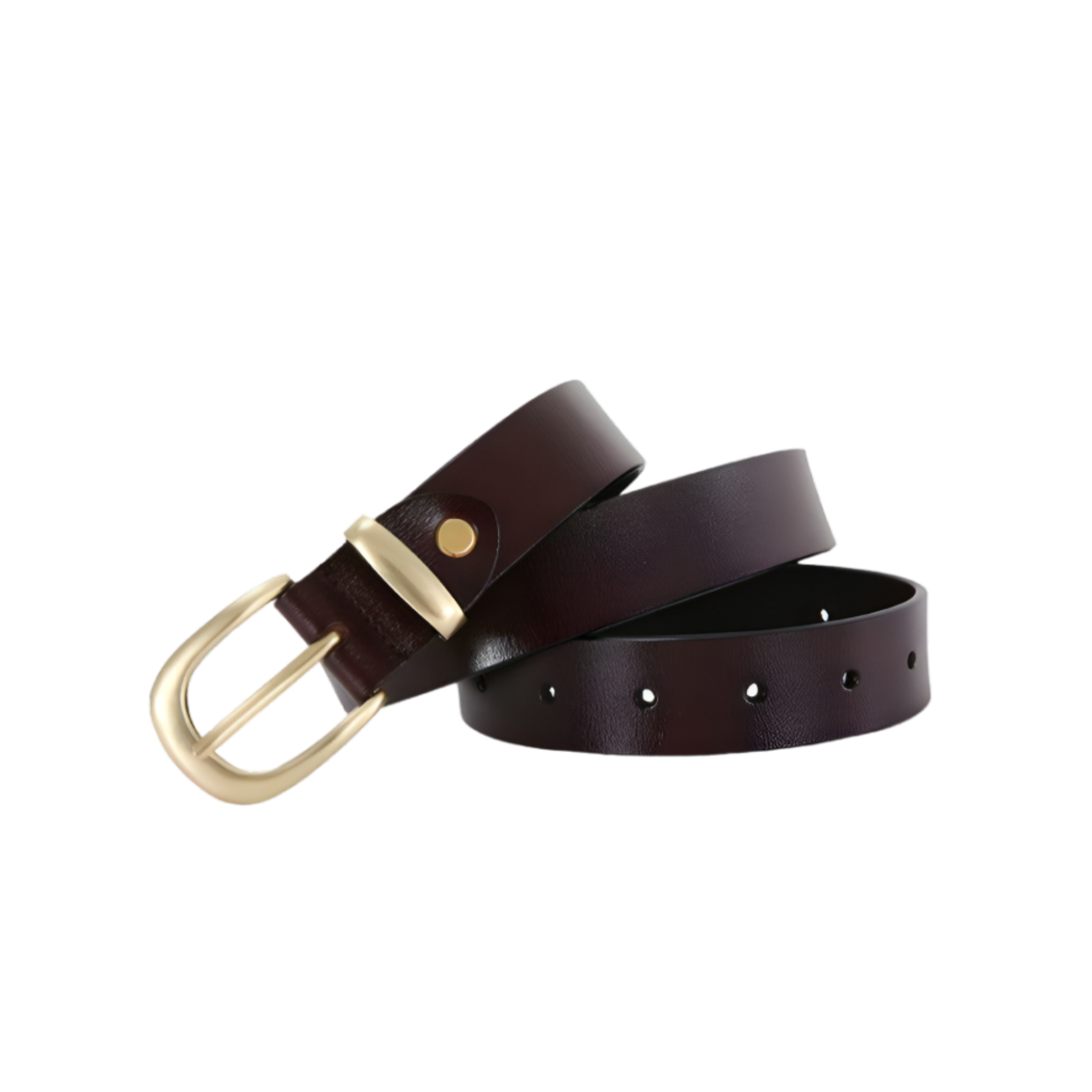 Smooth Leather Belt With Gold Buckle For Women, Agathe Model - Leather Purse Backpack