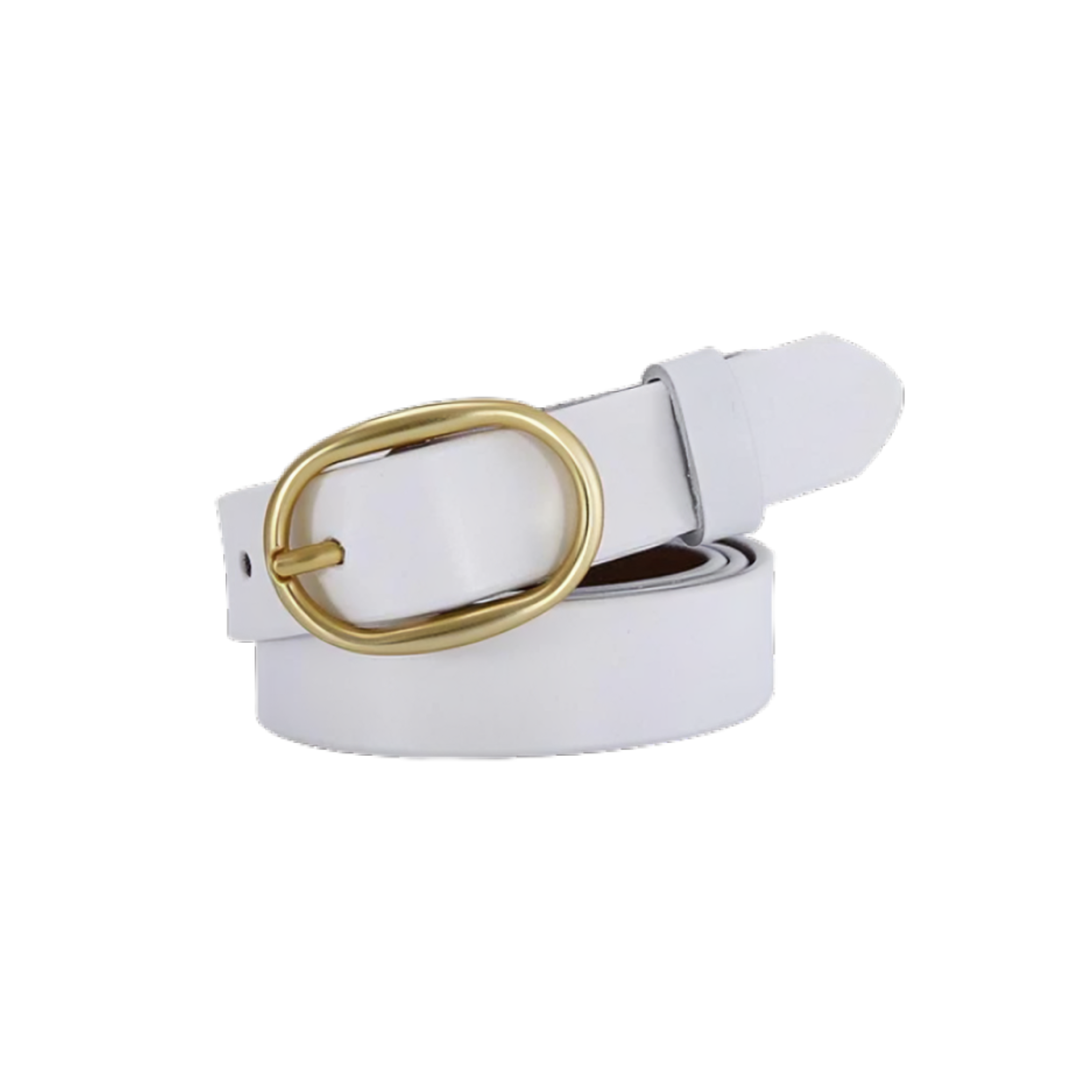 Smooth Leather Belt With Gold Oval Buckle For Women, Fiona Model - Leather Purse Backpack