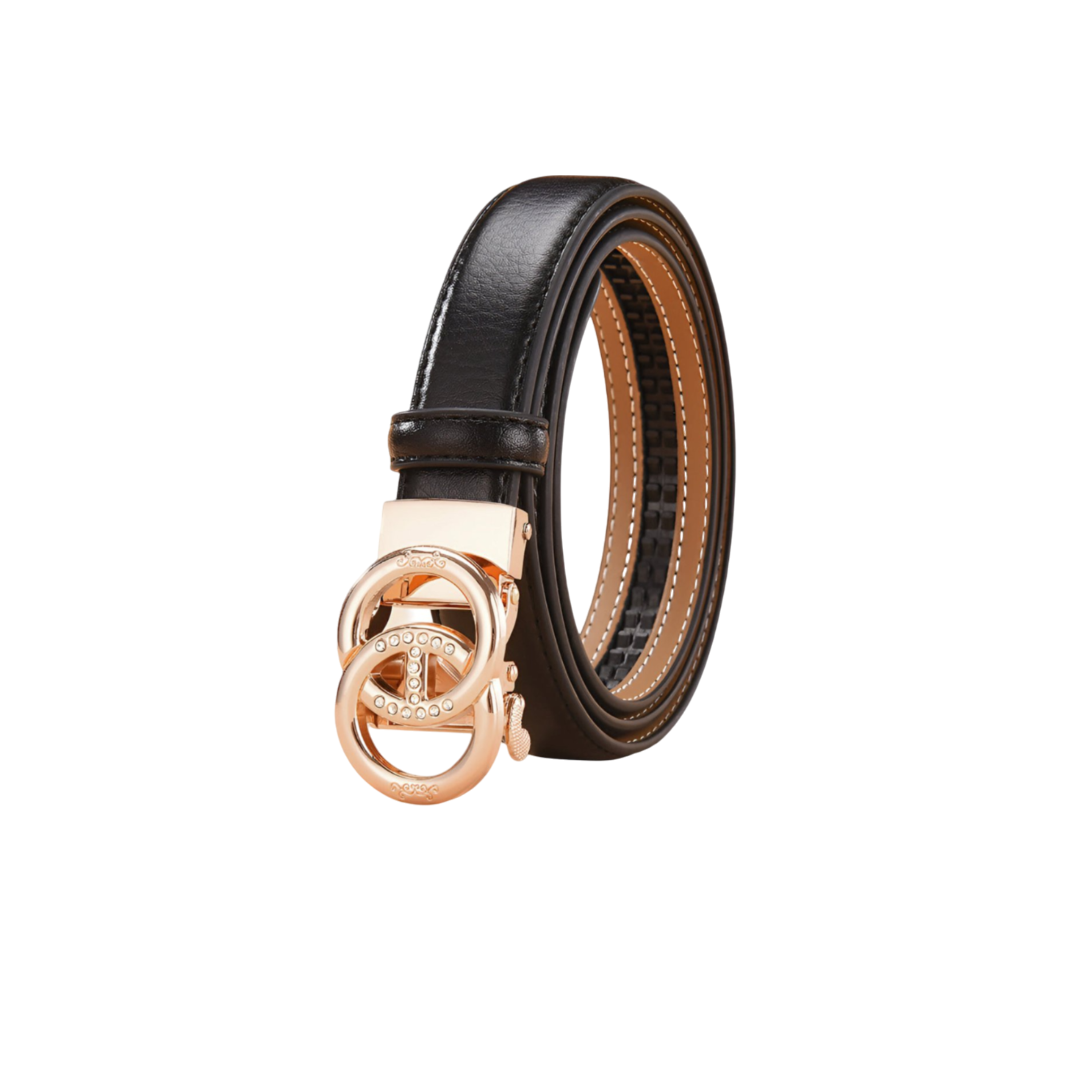 Leather Belt With Double Intertwined Ring Buckle, Karmela Model - Leather Purse Backpack