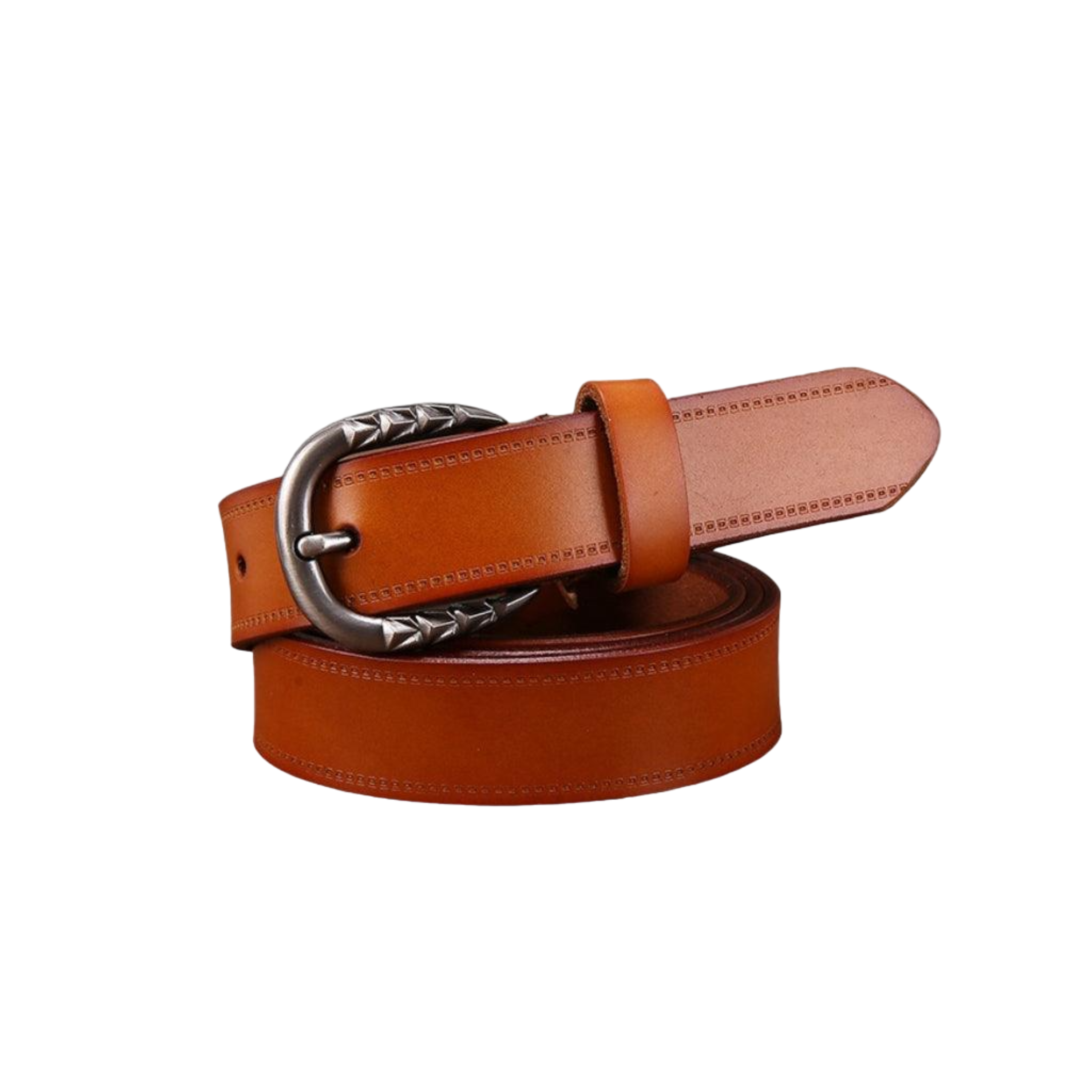 Smooth Leather Belt For Women With Geometric Pattern Buckle, Gaby Model - Leather Purse Backpack
