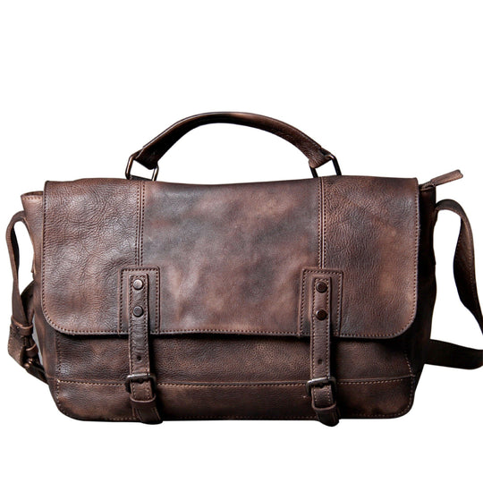 Chic and trendy brown leather messenger bag