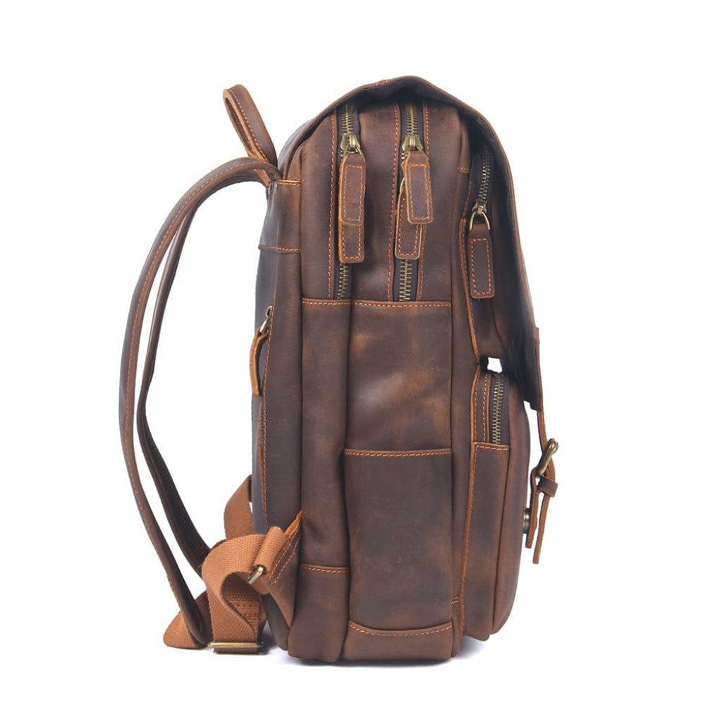 Chic and elegant vintage design leather backpack in brown