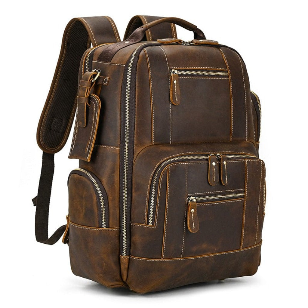 Luxury vintage-inspired brown leather backpack with top-tier craftsmanship