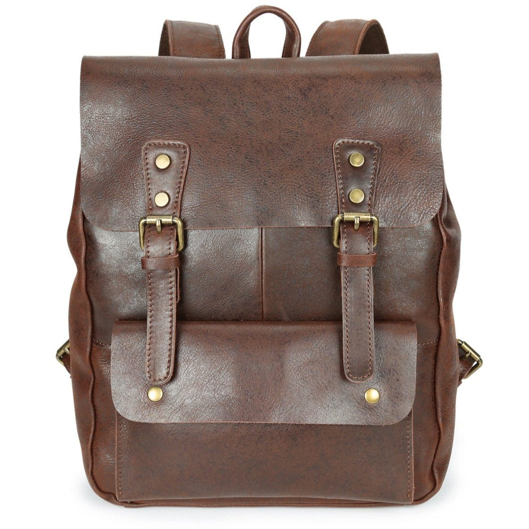 Fashionable patina leather backpack in a retro vintage design