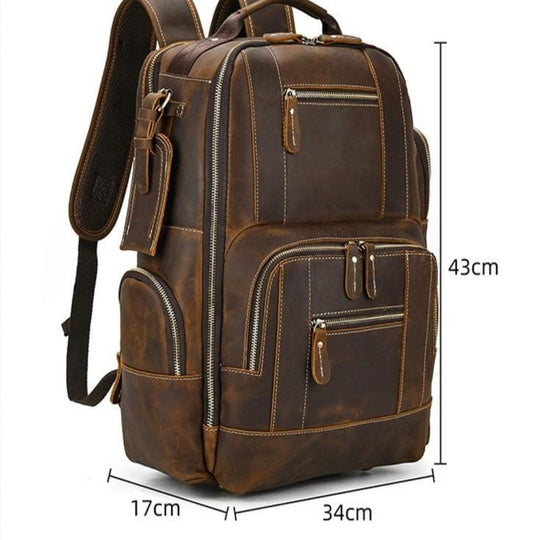 Classic vintage design brown leather backpack for him and her