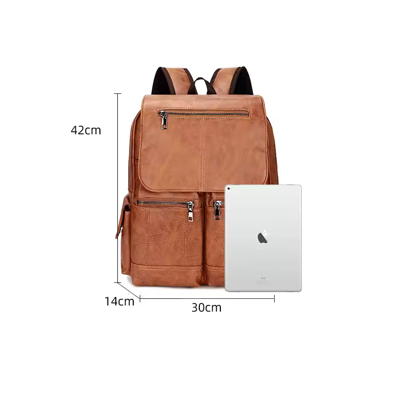 Fashion Leather School Backpack, Bag for Students, Waterproof Travel Bag, Casual Leather Book Bag Male
