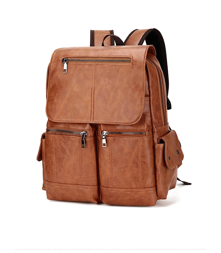 Men’s Leather Backpack, Waterproof Travel School Casual Bag