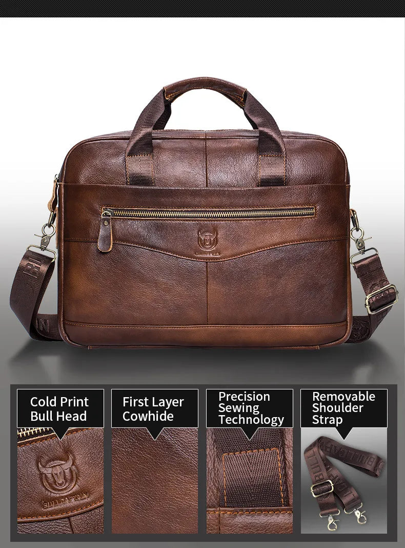Men’s Genuine Leather Briefcase, 14" Laptop Business Messenger Bag