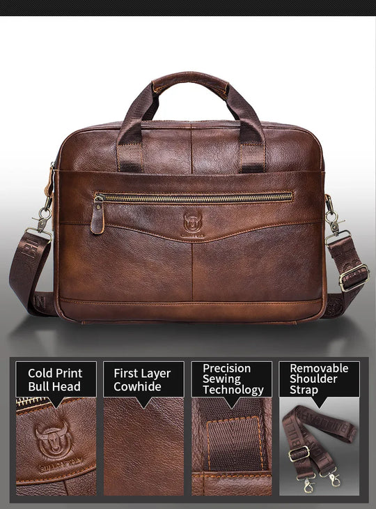 Men’s Genuine Leather Briefcase, 14" Laptop Business Messenger Bag