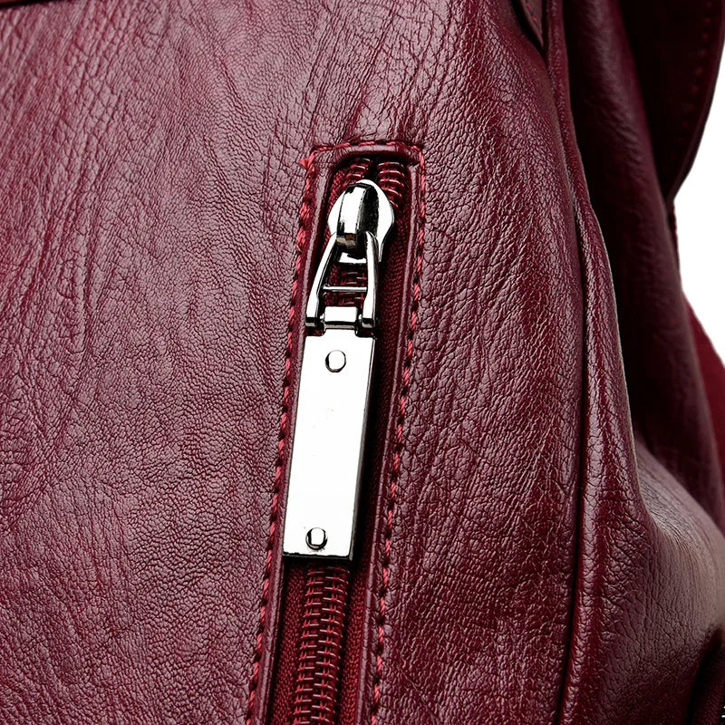 Women’s Leather Backpack, Fashion Large Capacity School Bag