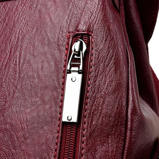Women’s Leather Backpack, Fashion Large Capacity School Bag