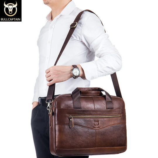 Men’s Genuine Leather Briefcase, 14" Laptop Business Messenger Bag