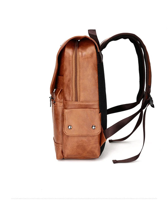 Men’s Leather Backpack, Waterproof Travel School Casual Bag