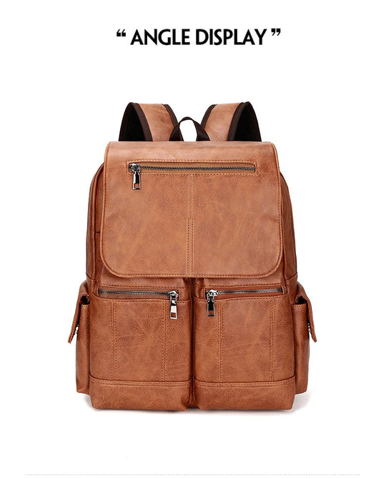 Men’s Leather Backpack, Waterproof Travel School Casual Bag