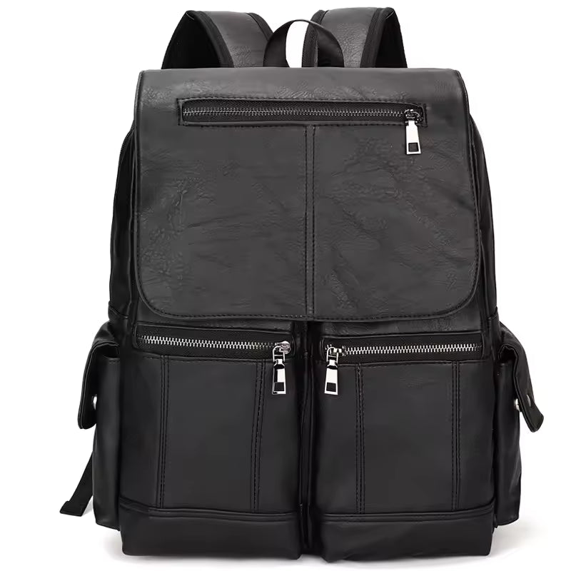 Fashion Leather School Backpack, Bag for Students, Waterproof Travel Bag, Casual Leather Book Bag Male