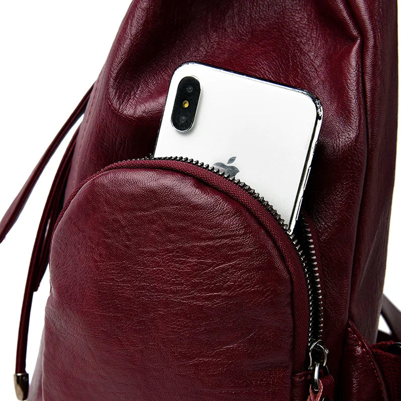 Women’s Leather Backpack, Fashion Large Capacity School Bag
