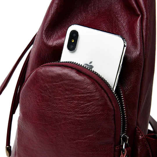 Women’s Leather Backpack, Fashion Large Capacity School Bag