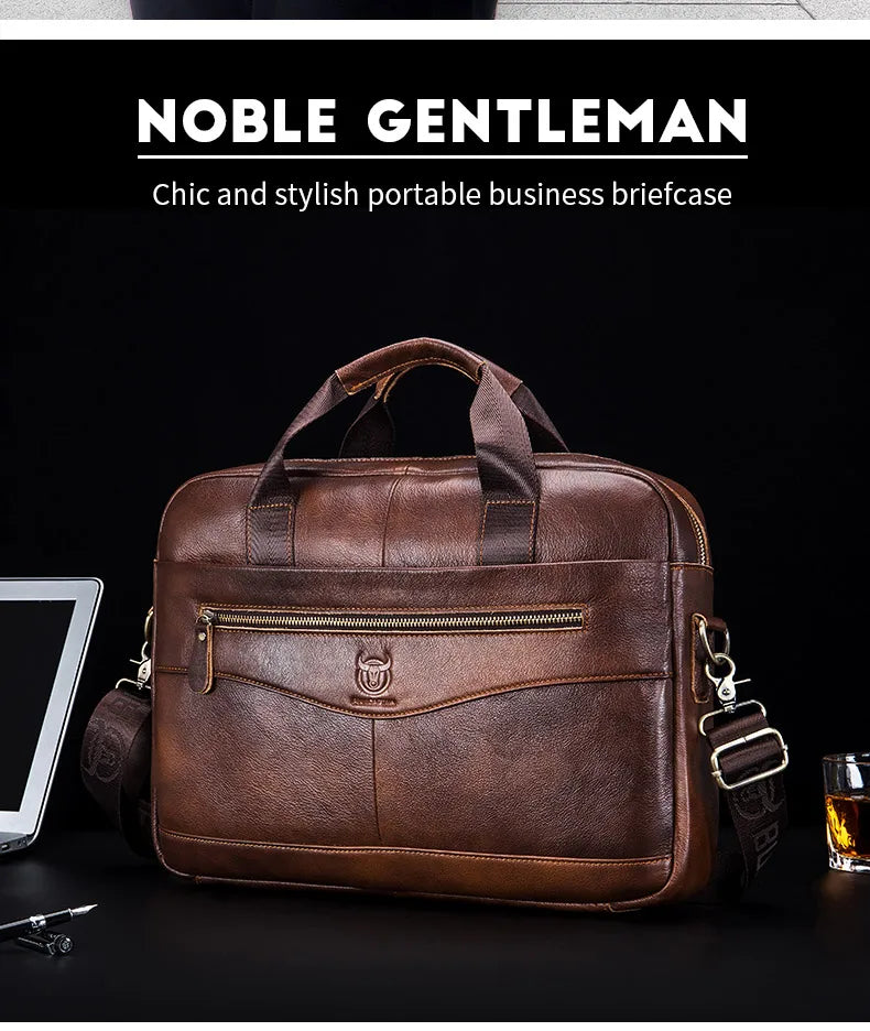 Men’s Genuine Leather Briefcase, 14" Laptop Business Messenger Bag