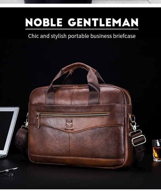 Men’s Genuine Leather Briefcase, 14" Laptop Business Messenger Bag