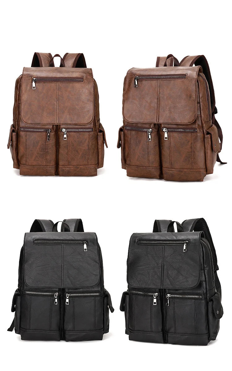 Men’s Leather Backpack, Waterproof Travel School Casual Bag