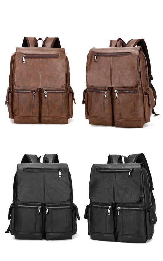 Men’s Leather Backpack, Waterproof Travel School Casual Bag