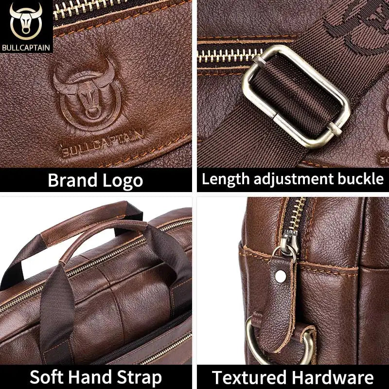 Men’s Genuine Leather Briefcase, 14" Laptop Business Messenger Bag