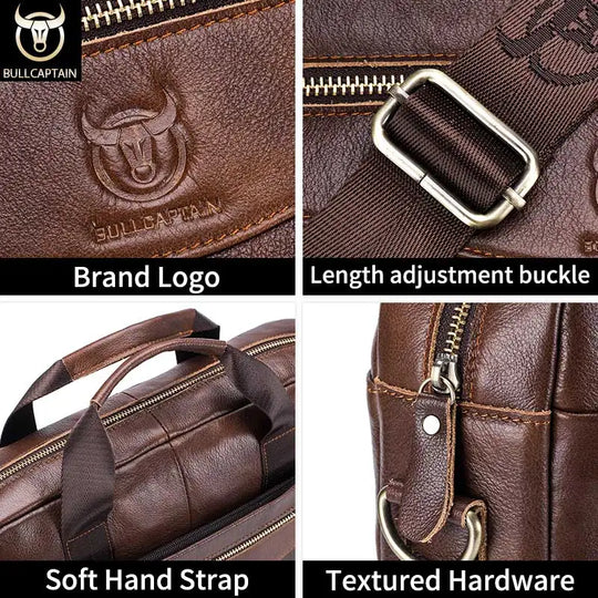 Men’s Genuine Leather Briefcase, 14" Laptop Business Messenger Bag