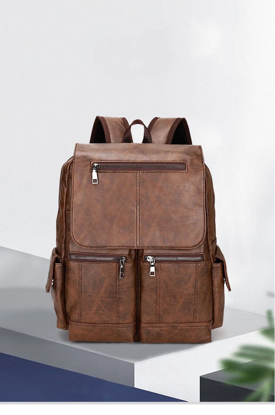 Men’s Leather Backpack, Waterproof Travel School Casual Bag