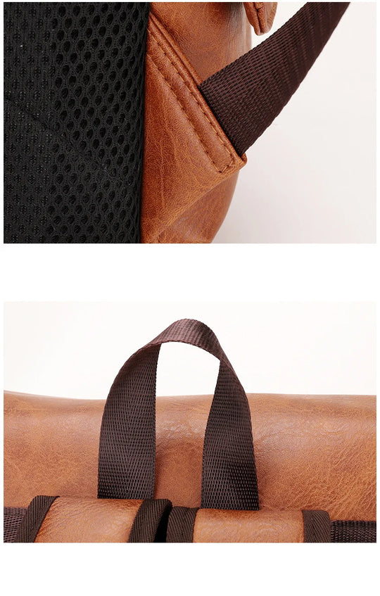 Men’s Leather Backpack, Waterproof Travel School Casual Bag