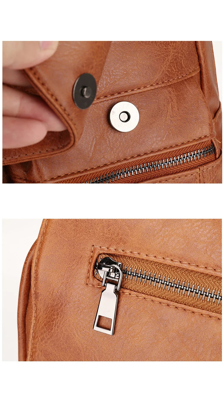 Men’s Leather Backpack, Waterproof Travel School Casual Bag