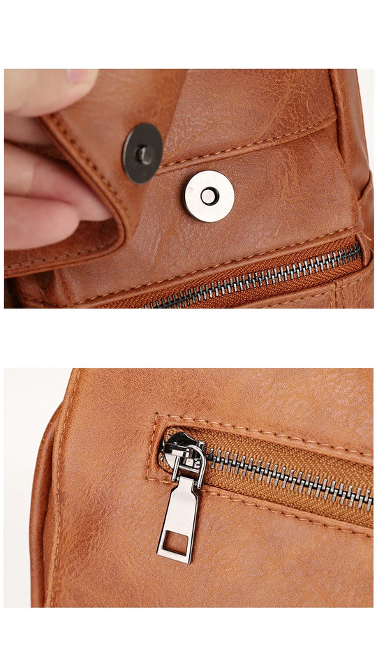 Men’s Leather Backpack, Waterproof Travel School Casual Bag