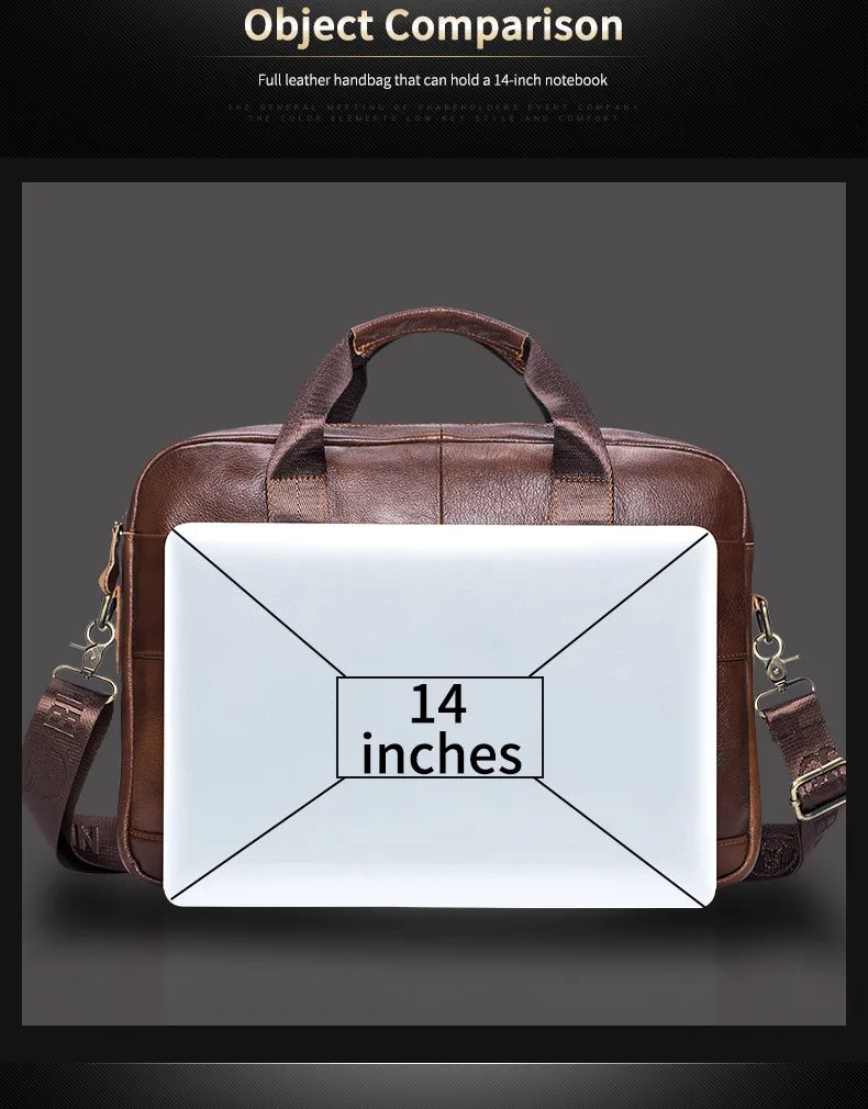Men’s Genuine Leather Briefcase, 14" Laptop Business Messenger Bag