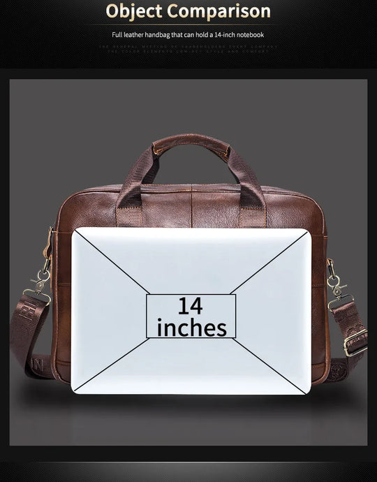 Men’s Genuine Leather Briefcase, 14" Laptop Business Messenger Bag