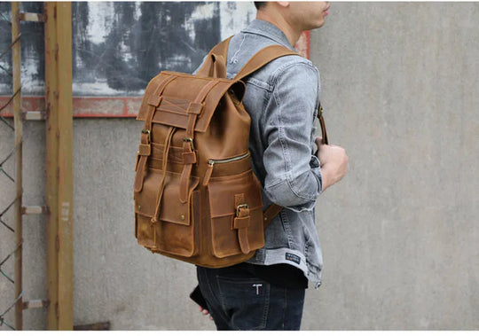 Men’s Genuine Leather Backpack, 17" Laptop Large Travel Bag