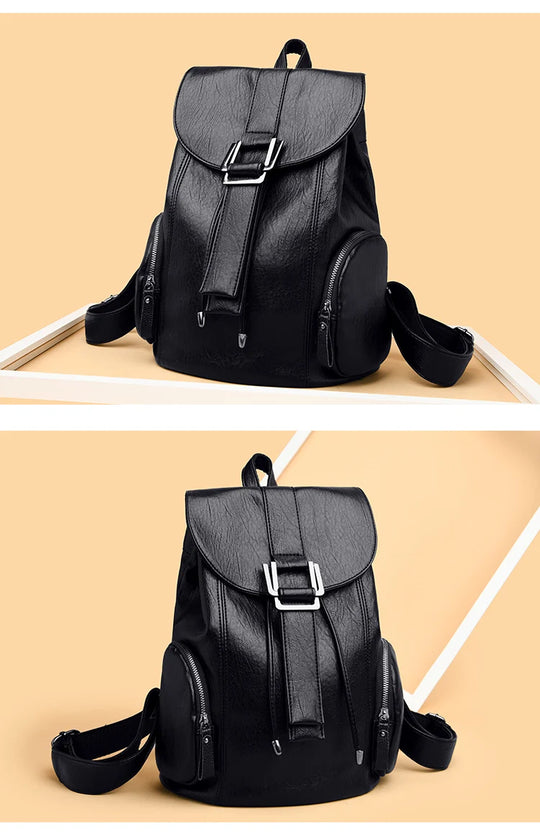 Women’s Leather Backpack, Fashion Large Capacity School Bag