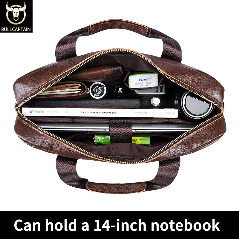 Men’s Genuine Leather Briefcase, 14" Laptop Business Messenger Bag