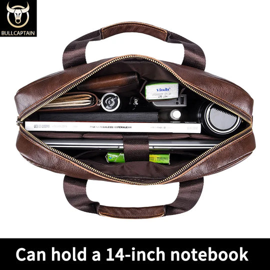 Men’s Genuine Leather Briefcase, 14" Laptop Business Messenger Bag