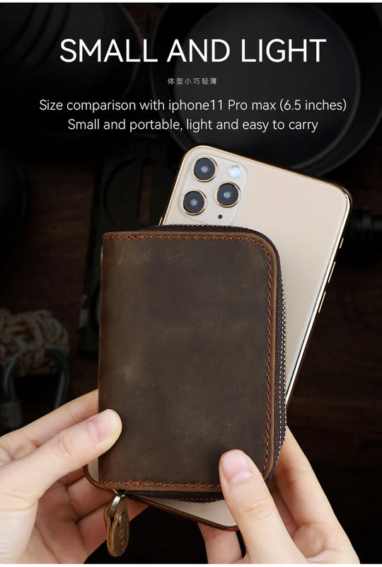Genuine Leather Key Wallet, Double Zipper Key Organizer Pouch
