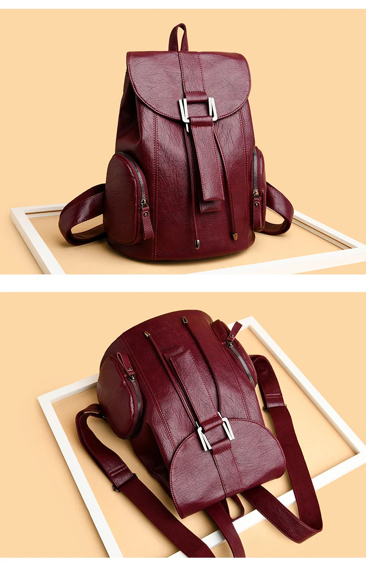 Women’s Leather Backpack, Fashion Large Capacity School Bag
