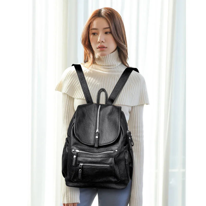 Women’s Vintage Leather Backpack, High Quality Travel School Bag