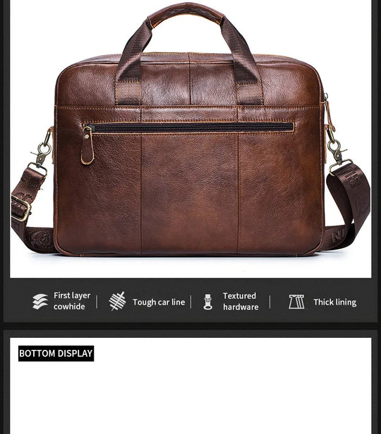 Men’s Genuine Leather Briefcase, 14" Laptop Business Messenger Bag