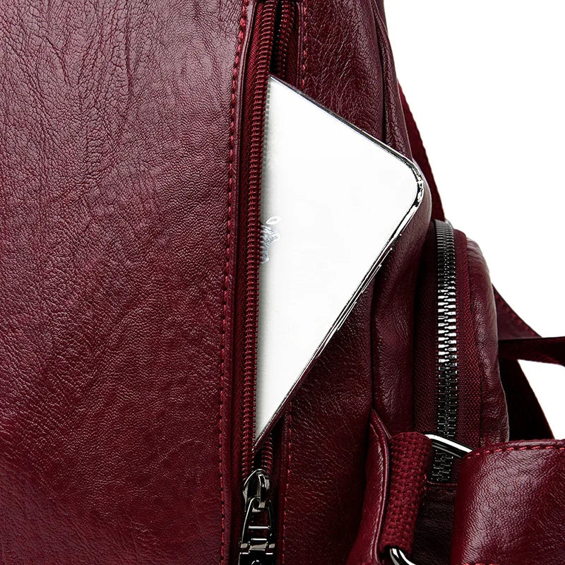 Women’s Leather Backpack, Fashion Large Capacity School Bag