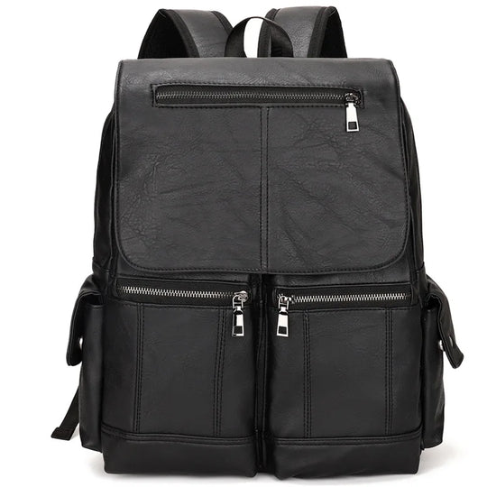 Men’s Leather Backpack, Waterproof Travel School Casual Bag