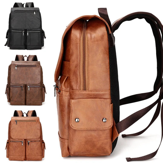 Men’s Leather Backpack, Waterproof Travel School Casual Bag