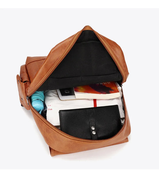 Men’s Leather Backpack, Waterproof Travel School Casual Bag